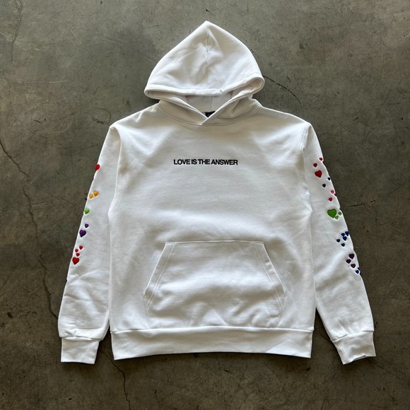 Love Is The Answer Hoodie White Embroidered - Picture 1 of 2